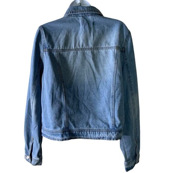 Cavalini Denim Collection Cropped Jean Jacket Womens L Trucker Mid Wash Casual - Picture 4 of 8